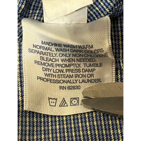Lands’ End Men’s 15.5 33 Dress Shirt Blue Yellow Plaid Cotton Button Front Used - Picture 12 of 12